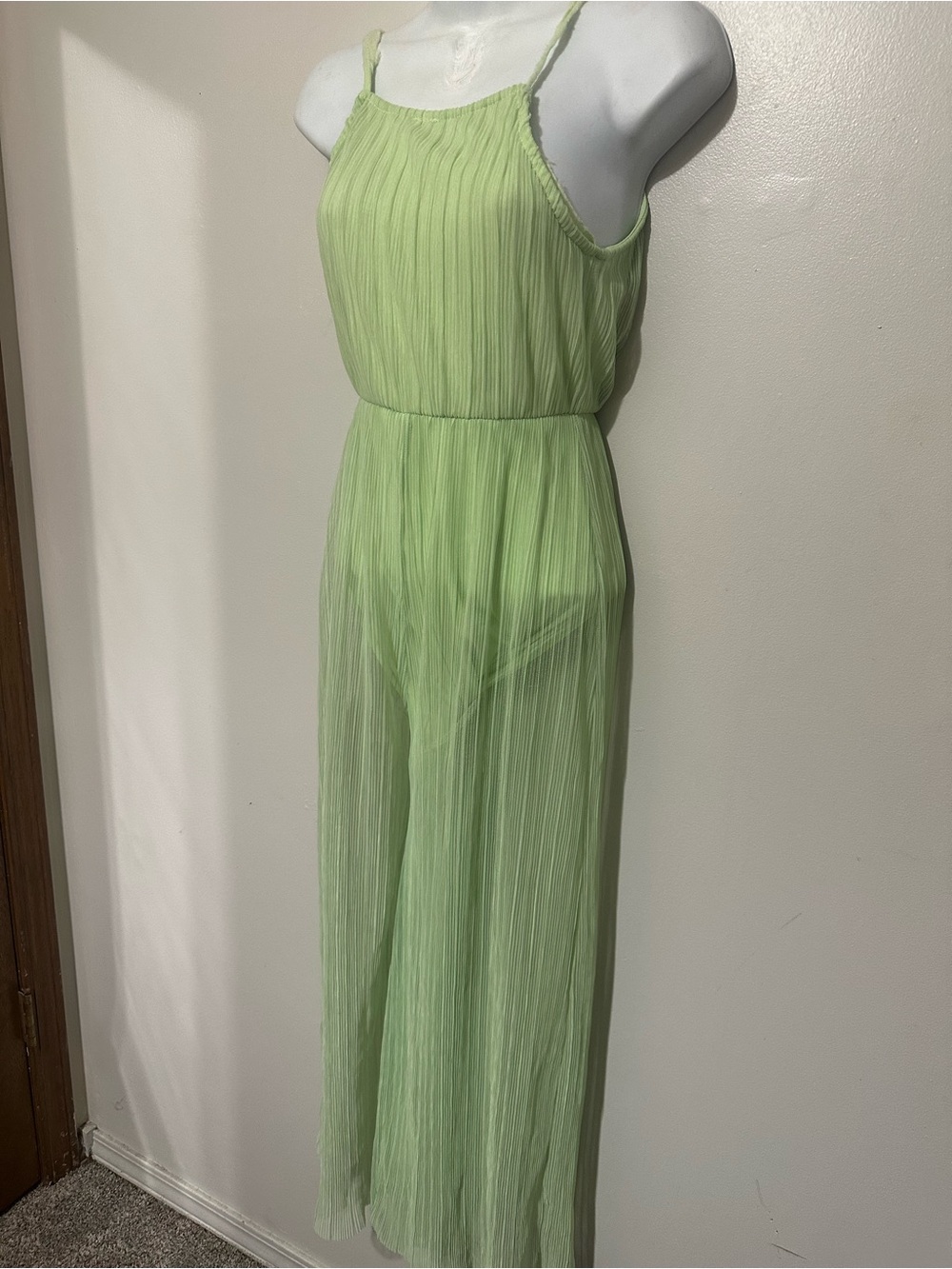 Vintage H&M Lime Green Pleated Wide‑Leg Jumpsuit – Size 12y – Flowy Summer Style
